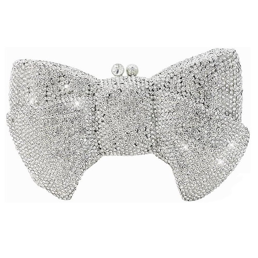 NWT Sparkling Bling Crystal Rhinestone Bow Clutch Purse Pink Gold Silver…